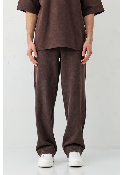 Vamos Baggy Fit Yıkamalı Eşofman Alt Kahverengi