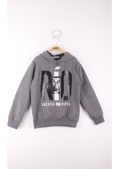 Toontoy Kids Toontoy Erkek Çocuk La Casa Baskılı Sweatshirt Antrasit Melanj