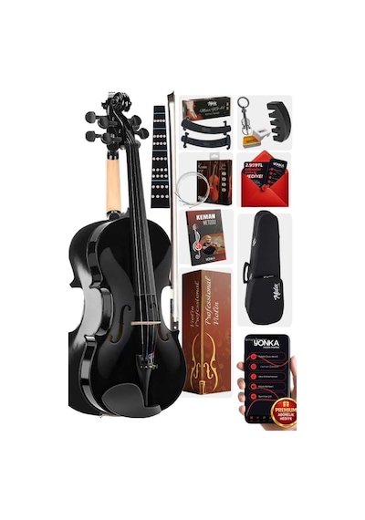 Midex Hga44bk-tys Full Siyah Set Keman 4/4 Yastık Reçine Çanta Yedek Tel Susturucu Yay