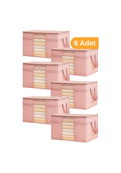 Serstil 6 Adet - Pencereli Kazak Kıyafet Hurcu 45 X 40 X 30 Cm - Pembe Benekli