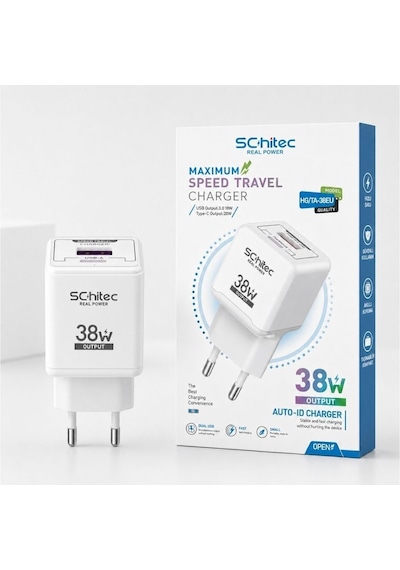 Schitec 38w Çift Çıkışlı Süper Hızlı Şarj Adaptörü Ve 120w Usb-a To Type-c Örgülü Data Ve Hızlı Şarj Kablosu