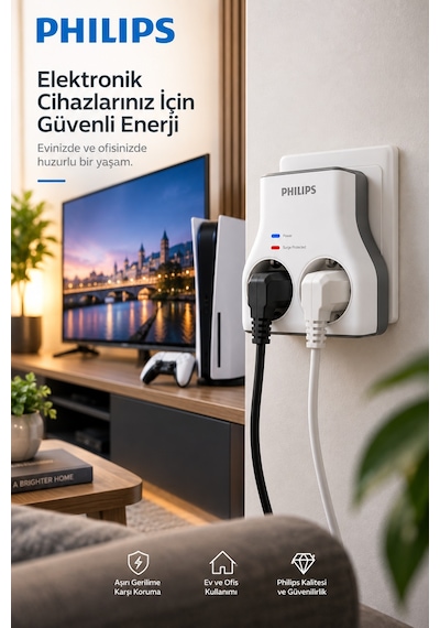 Philips Chp7022w/62 İkili Akım Korumalı Priz 1140j Aşırı Gerilim Koruma Yok