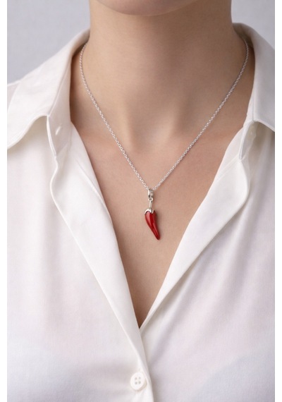 Çekirdekjewelry 925 Ayar Gümüş Kırmızı Biber Figürlü Kolye Şans Ve Nazar Temalı Çok Renkli