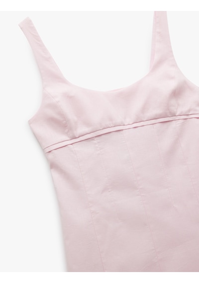 Koton U Yaka A Kesim Pamuk Keten Karışımlı Askılı Mini Elbise Pembe 5sak80422pw Gül