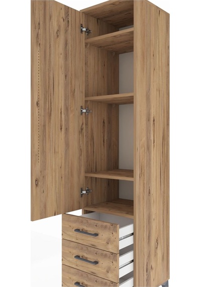 Hyperion Dolap 4 Raflı 3 Çekmeceli Tek Kapaklı 44x44x195 Çam-çam Çam