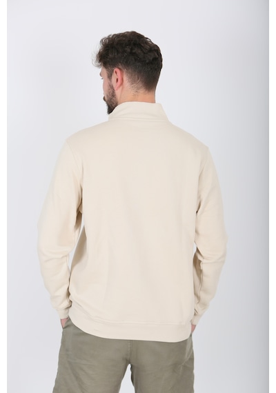 Nature The Brand Kontrast Fermuarlı Dik Yaka Sweatshirt , Şardonlu 3 İplik , Göğüs Nakış Detaylı,sweatshirt Erkek Sütlü Kahve