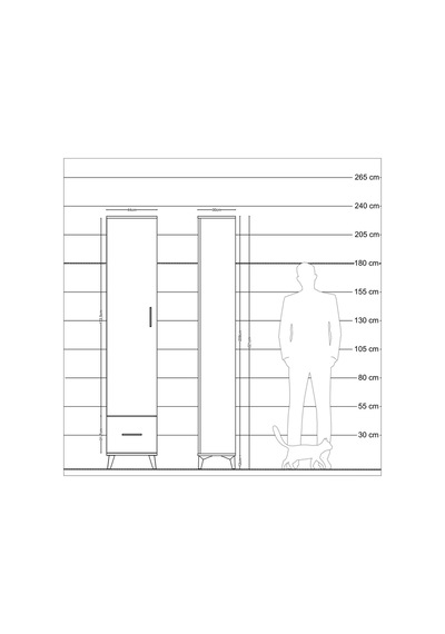 Arges Dolap 3 Raflı Tek Çekmeceli Tek Askılı 44x30x221 Çam-an... Çam