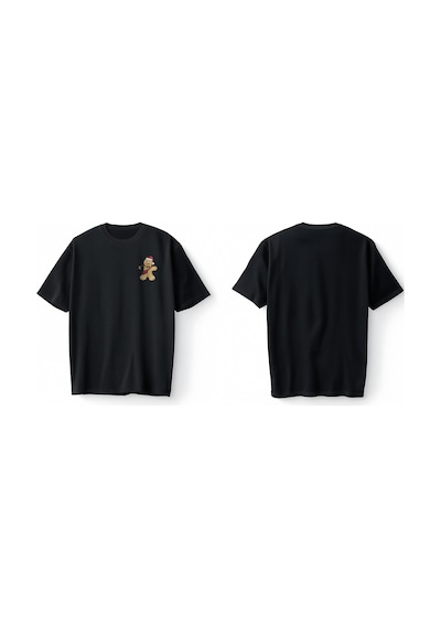 Bumeta Kurabiye Gingerbread Noel Yılbaşı Oversize Unisex Tişört T-shirt Siyah