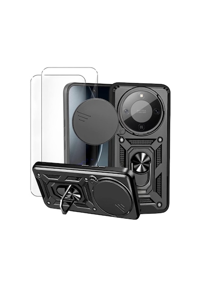 Teleplus Honor Magic 8 Lite Kılıf Armor Pars Kamera Sürgülü Slide Kapak + 2 Ad Ekran Koruyucu