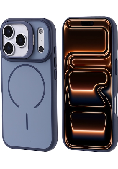 Apple Uyumlu iPhone 17 Pro Max Kılıf M-safe Şarj Özellikli Kamera Standlı Mkst Notron Kapak - Lacivert Lacivert