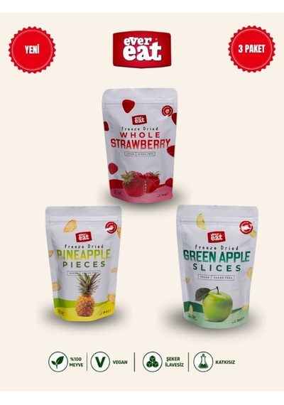 Evereat Çilek-ananas-elma Freeze Dry Meyve Cipsi 3'lü Paket Gurme Atıştırmalık 1 Adet
