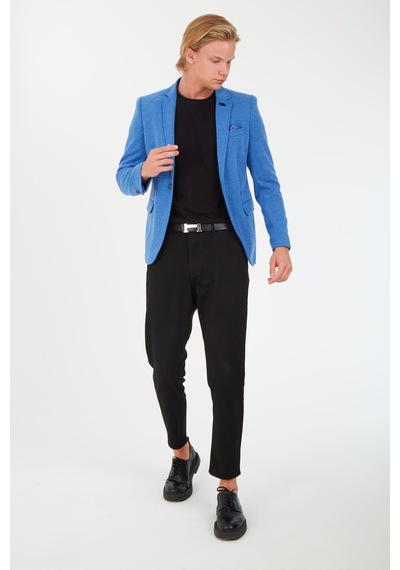 Sposo 5106 Dar Kalıp Yarım Astarlı İndigo Erkek Blazer Ceket Mavi