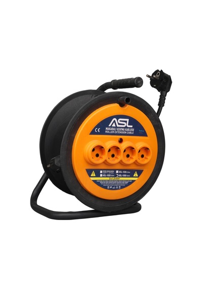 Asl Asl-1050 50 Metre 4 Priz Girişli Makaralı Uzatma Kablosu 3000w 3x1.5mm 1