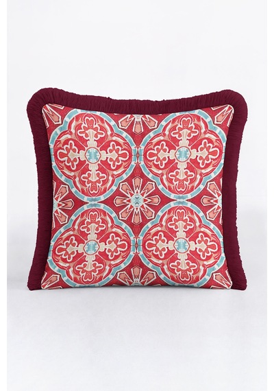 Oriental Lale Motifli Lüx Saçaklı Yastık Kılıfı-klasik Mint Kırmızı Retro Püsküllü Kırlent Kılıfı Tozlu Taba