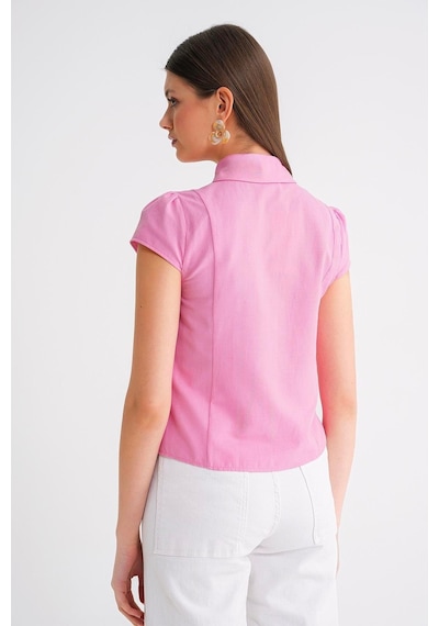 Mixray 4698 Kadın Ay Kol Fit Pensli Gömlek Pembe