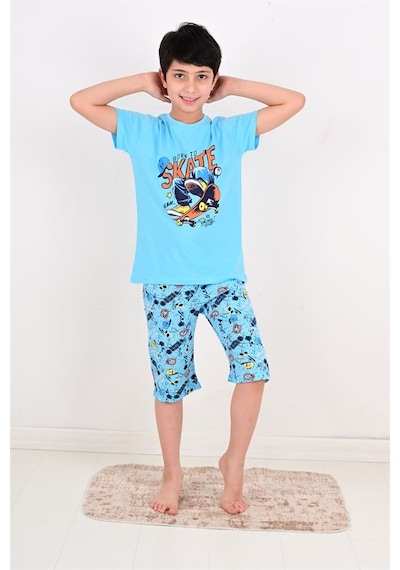 Vitmo erkek çocuk kapri  pijama takımı born to skate turkuaz