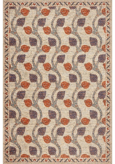 Artloop Nora Bej Vintage Dokulu Nar Desenli Dokuma Tabanlı Şönil Halı Al 487