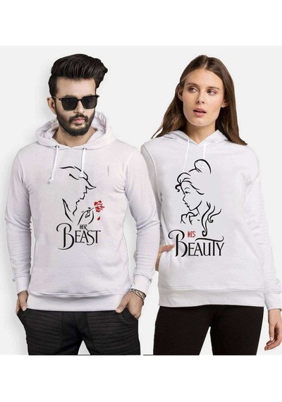 Tshirthane Beast Beauty Gül Sevgili Kombinleri Kapüşonlu Kombini
