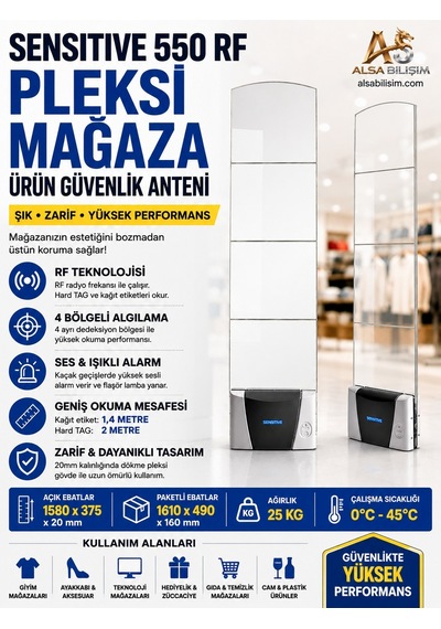 Als - Sensıtıve 550 Rf Pleksi Mağaza Ürün Güvenlik Anteni 4 Bölgeli, 2 Metreye Kadar Algılama