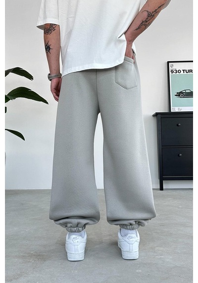 Gri Cozy Basic Paça Lastik Oversize Eşofman Gri