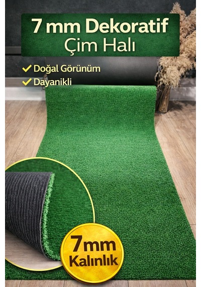 7 Mm Dekoratif Çim Halı Doğal Görünüm, Pratik Kullanım 100 x 500