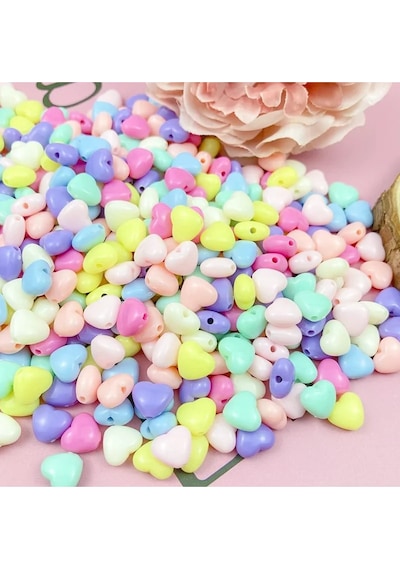 20 Gr 100 Adet Şeker Rengi Akrilik Kalp Boncuklar Renkli Karışık Plastik Pastel Boncuklar Ara Boncuk Kalp Şekilli Kolye Bilezik İçin