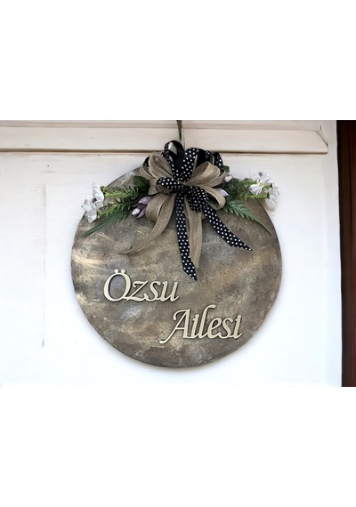 Kişiye Özel Ahşap Kurdelalı Kapı Süsü 35 Cm Kahverengi