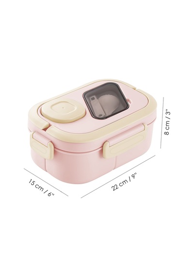 Bondie Kilitli Kapak Yemek Kabı - 2 Katlı Bölmeli Kaşık Ve Sosluklu Lunch Box Beslenme Kutusu Pembe