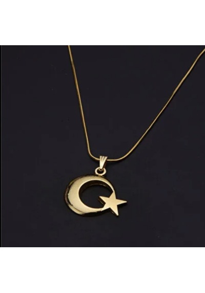 Beren Stainless Steel Ay Yıldız Çelik Kolye Gold