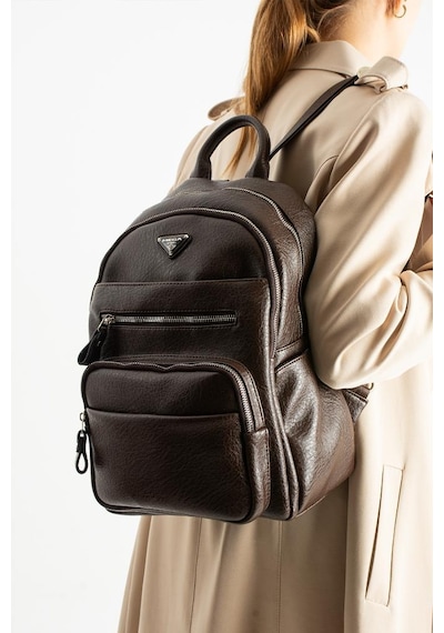 Baginn Vegan Deri Kadın Sırt Çantası 35 25 Cm Yağmur İtici Kumaş Mega Bag Günlük Kullanıma Uygun Kahverengi
