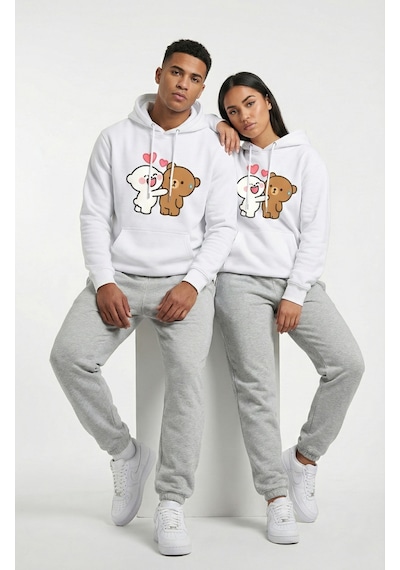 Nevermind Unisex Oversize Hoodie Kalpli Figür Baskılı Beyaz