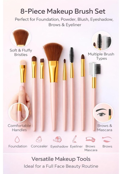 Tr 8 Adet Makyaj Fırça Seti Profesyonel Fondöten Pudra Allık Far Kaş Eyeliner Fırçası Yumuşak Kıllı Günlük