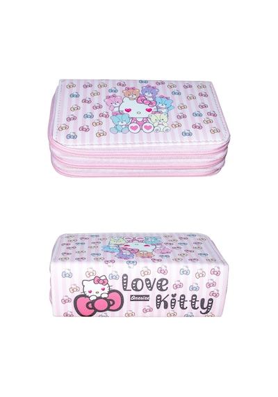 Kalem Kutusu Love Kitty Temalı Kawaii Desen Orginazer Vegan Deri