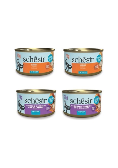 Schesir 2 Çeşit Karma Sardalyalı Sos İçinde Tamamlayıcı Kedi Konservesi 70 G X 4 Adet