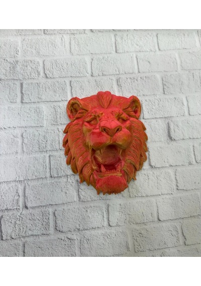 Gold Kırmızı Aslan Duvar Dekoru Asılabilir Hediyelik 3d Heykel 20x21 Cm