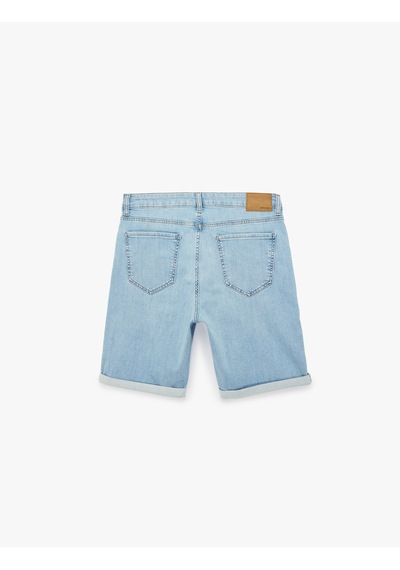 Koton Normal Bel Pamuklu Bermuda Slim Fit Jean Şort Açık İndigo 6sam40285nd