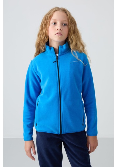 Tommy Life Saks Kalın Yumuşak Dokulu Standart Fit Nakışlı Polar Kız Çocuk Sweatshirt - 75154 Saks Mavi