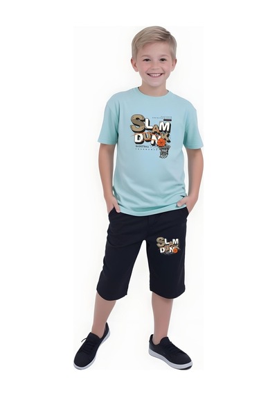 Fyk Kids Erkek Çocuk Yazlık Slam Dunk Baskılı Alt-üst Takım Mint Yeşil