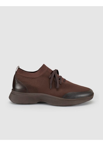 Cabani Castello Kahve Triko & Hakiki Dana Deri Erkek Sneaker Kahverengi