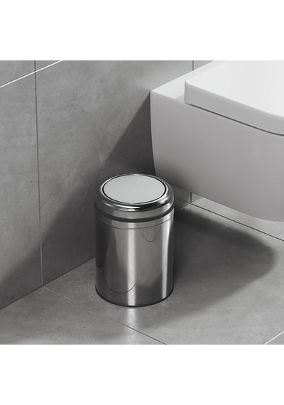Aqua Bagno Basic Çöp Kovası - Sallanır Kapaklı 8 L, Parlak Krom Paslanmaz Çok Renkli