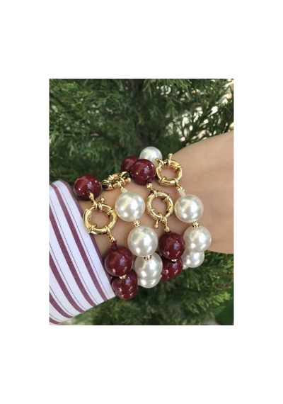 Vıp Gold Kilit Detaylı Bordo Bileklik