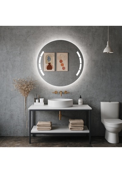 60x60 Cm Aurora Segment Led Segment Aydınlatmalı Yuvarlak Ayna Beyaz Işık 6500k Işık 6500k Beyaz