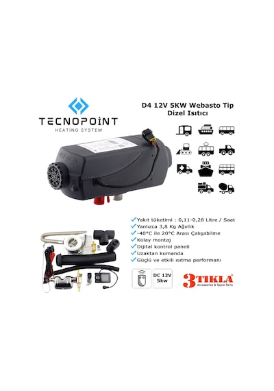 Tecnopoint Tc18-03 Webasto Tip D4 Model Dizel Isıtıcı 12v 5kw Tekne Karavan Minibüs Uyumlu