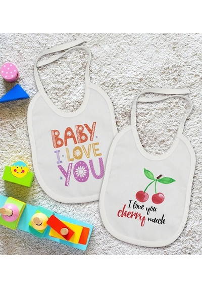 Bk Kids I Love You Tasarımlı 2 Li Beyaz Mama Önlüğü-1 Beyaz