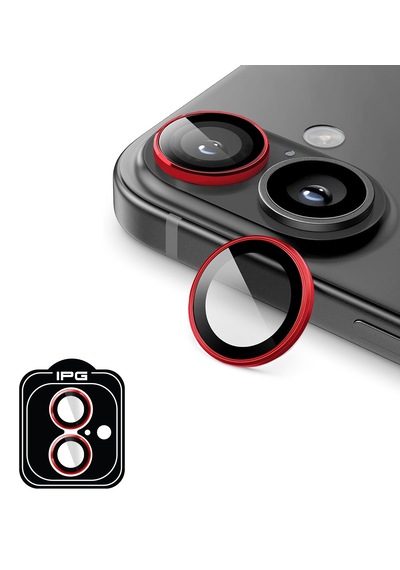 Apple Uyumlu iPhone 16 / 16 Plus İçin Ipg Kamera Lens Koruyucu - Kırmızı