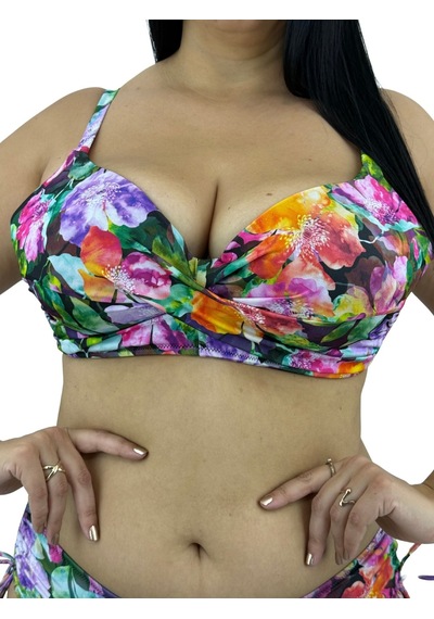 Büyük Beden Sabit Kaplı Toparlayıcı Çapraz Drapeli Yandan Bağlamalı Kadın Bikini Takım Çok Renkli Büyük Beden Sabit Kaplı Toparlayıcı Çapraz Drapeli Yandan Bağlamalı Kadın Bikini Takım Çok Renkli