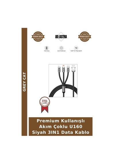 Premium Kullanışlı Akım Çoklu U160 Siyah 3ın1 Data Kablo