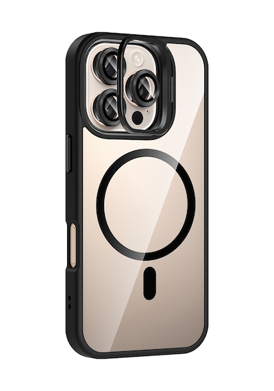Adige Apple Uyumlu iPhone 16 Pro Max Kılıf Etro Standlı + Kamera Lens Koruyucu Siyah
