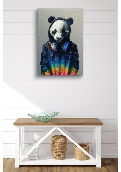 Müzik Dinleyen Genç Panda Yağlı Kanvas Tablo