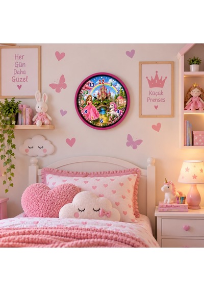 Pembe Masal Dünyası 36 X 36 Cm Çocuk Duvar Saati Renkli